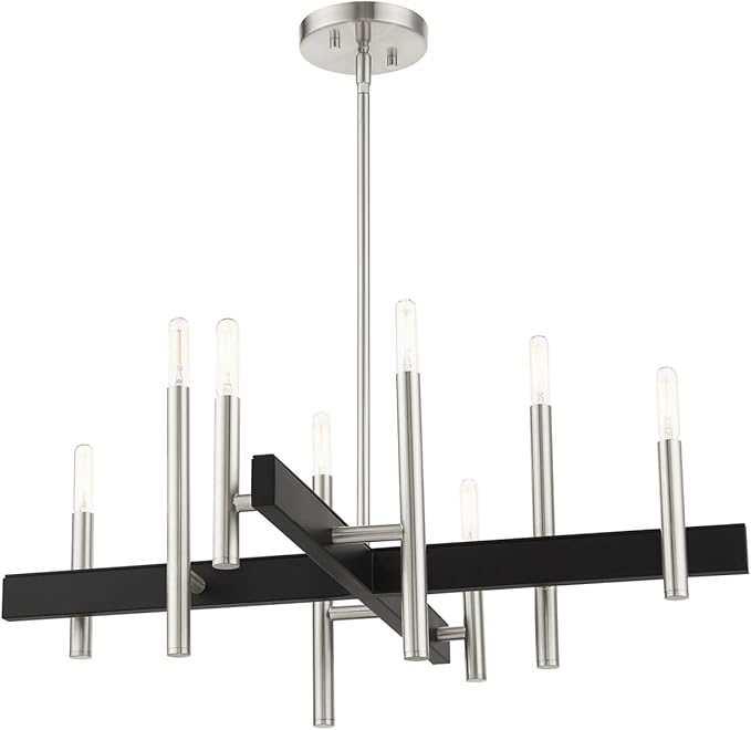 Livex Lighting 49348-91 Denmark Collection 8-Light Chandelier with Exposed Bulbs, Brushed Nickel, 28 x 28 x 44