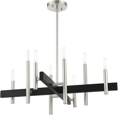 Livex Lighting 49348-91 Denmark Collection 8-Light Chandelier with Exposed Bulbs, Brushed Nickel, 28 x 28 x 44