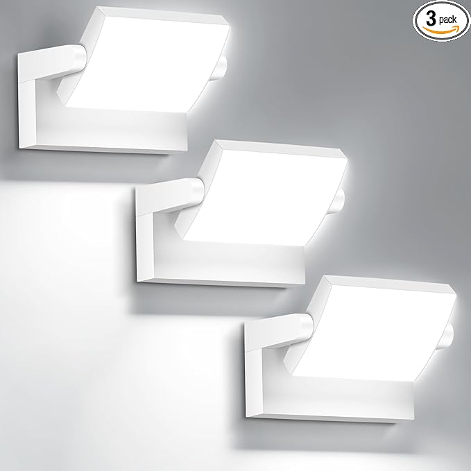 LED Wall Light Outdoor 40W White Flood Lights 350°Rotation Exterior Lighting Fixture Commercial Security 6000K Waterporof Porch Light 3 Pack