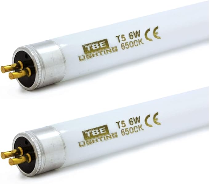 TBE LIGHTING 6w / 9 inch Daylight White 6500K Tubes - F6T5/SW Fluorescent Tube Lamps 225mm / 9''- CFL Bulbs - G5 2-Pin Base Fittings - T5 High Efficiency Lamps (4-Pack)