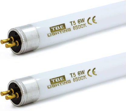 TBE LIGHTING 6w / 9 inch Daylight White 6500K Tubes - F6T5/SW Fluorescent Tube Lamps 225mm / 9''- CFL Bulbs - G5 2-Pin Base Fittings - T5 High Efficiency Lamps (4-Pack)