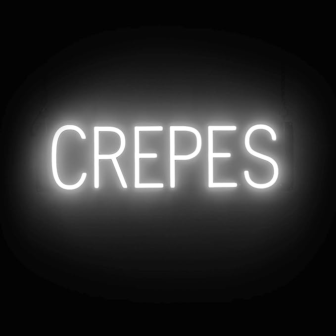 SpellBrite CREPES Sign | Restaurant-Related Sign with Neon Look, White LED Light | 23.2" x 6.3"