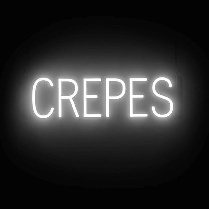 SpellBrite CREPES Sign | Restaurant-Related Sign with Neon Look, White LED Light | 23.2" x 6.3"