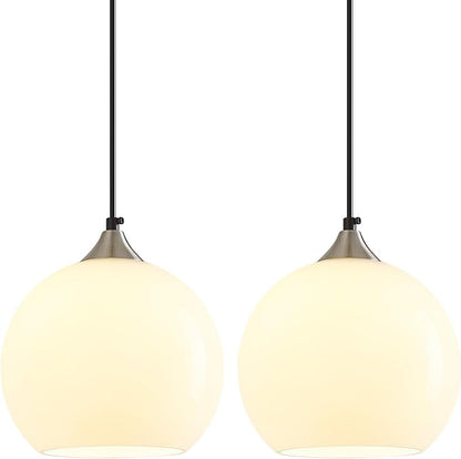 Milky Luster Glass Pendant Lights Kitchen Island Globe Pendant Light Fixtures Modern Pendant Lighting for Bedroom Living Dining Room Light Fixture (7.87 in, 2 Pack)