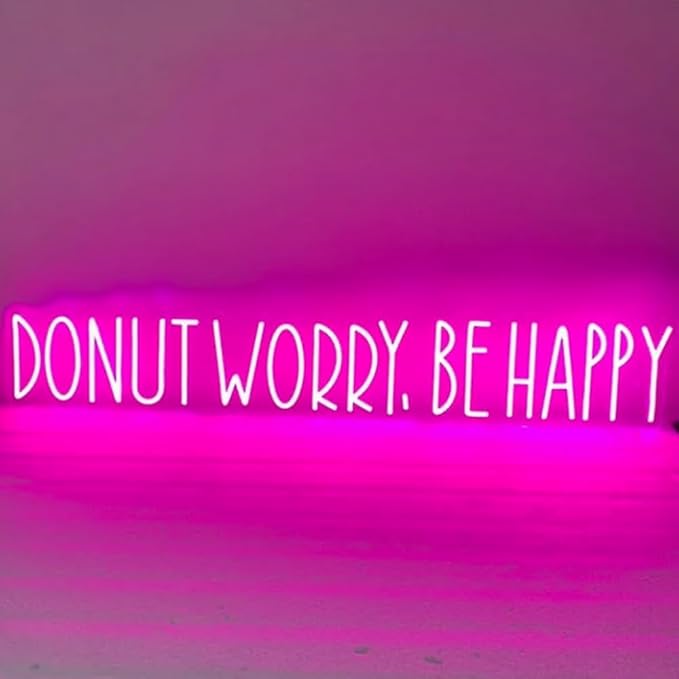 Donut Worry Be Happy Neon Sign, Donut Led Light Sign, Donut Shop Wall Art Size:H4 x W30inches