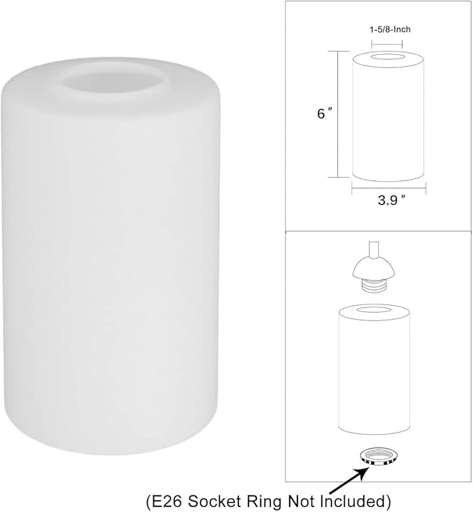 White Frosted Glass Shade Replacements - 4 Pack Elegant Cylinder Glass Globe Shades with 1-5/8-inch Fitter for Pendant, Chandelier, Wall Sconces