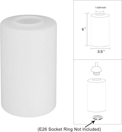 White Frosted Glass Shade Replacements - 4 Pack Elegant Cylinder Glass Globe Shades with 1-5/8-inch Fitter for Pendant, Chandelier, Wall Sconces