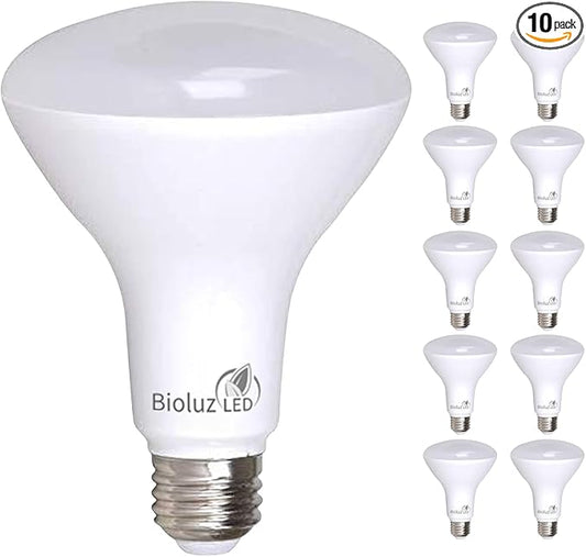 Bioluz LED 10 Pack BR30 LED Bulbs, Indoor Flood Lights 90+ CRI 75W Equivalent uses 9.5W 3000K Soft White 850 Lumens, E26 Base Dimmable Instant On Interior Home UL Listed FCC RoAS Title 20 Certified