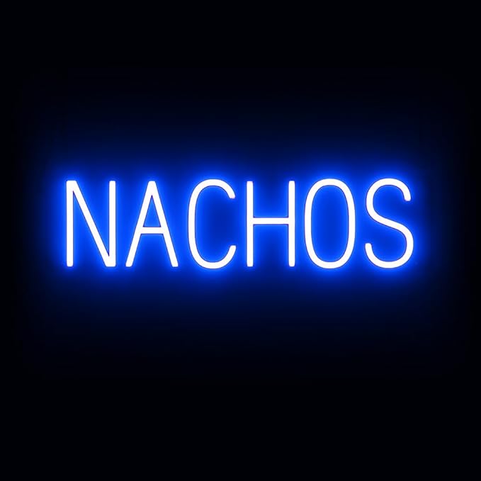 SpellBrite NACHOS Sign | Food-Related Sign with Neon Look, Blue LED Light Source | 25.2" x 6.3"
