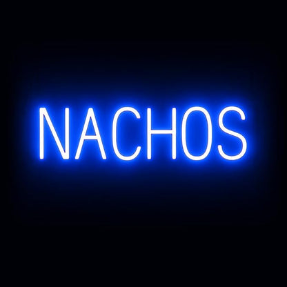 SpellBrite NACHOS Sign | Food-Related Sign with Neon Look, Blue LED Light Source | 25.2" x 6.3"