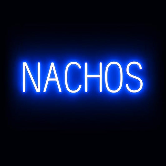 SpellBrite NACHOS Sign | Food-Related Sign with Neon Look, Blue LED Light Source | 25.2" x 6.3"