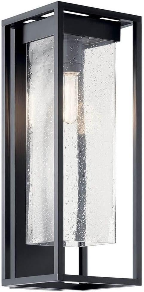Kichler Mercer 24" Outdoor Lantern Modern Industrial 1 Light Wall Light Fixture with Clear Seeded Glass in Black with Silver Highlights for Porch, Patio or Garage Entrance (10.5" x 9" x 24") 59063BSL