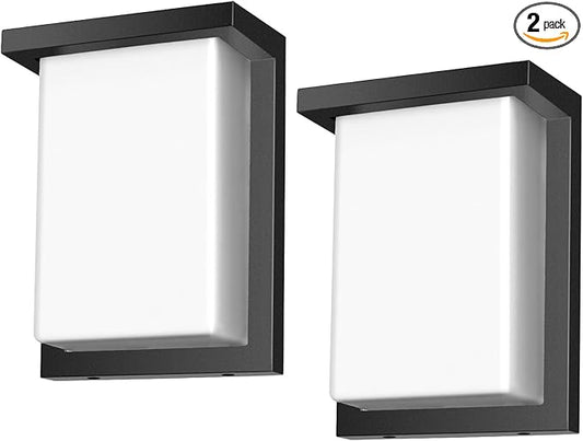 LED Outdoor Wall Porch Light 2 Pack 3000K 4000K 6000K Adjustable Waterproof Modern Wall Sconce Aluminum Exterior Light Fixture Wall Mount ETL IP65 8 Inch 12W Black
