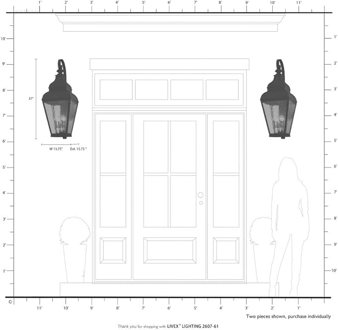 Livex Lighting 2607-61 Exeter 4-Light Outdoor Wall Lantern, Vintage Pewter