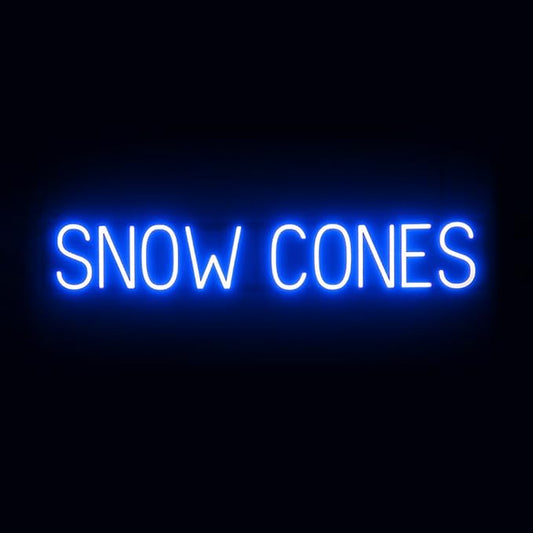 SpellBrite SNOW CONES Sign | Treat-Related Sign with Neon Look, Blue LED Light Source | 39.7" x 6.3"