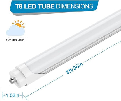 CNSUNWAY 8FT T8 LED Tube Lights (10 Pack) - 50W (130W Equiv.) High-Output 5000K Daylight, 5400LM, FA8 Single Pin Ballast Bypass, Frosted Cover for T8/T10/T12 Fluorescent Replacement in Garage, ETL