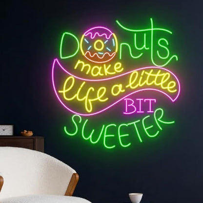 Donuts Make Life A Little Bit Sweeter Neon Light, Donut Neon Sign, Baker Led Light, Bakery Led Sign, Baking Room Wall Decor, Cake Neon Light Size:23inch