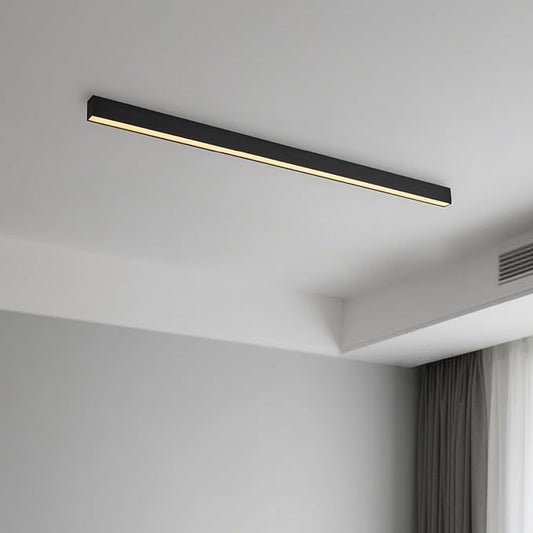 Black ceiling light LED, modern and simple, long strip ceiling surface installation, suitable for living room, bedroom, corridor and kitchen, remote control to switch color and brightness, 59 inches