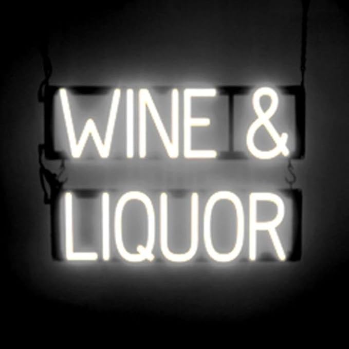 SpellBrite WINE & LIQUOR Sign | Wine-Related Sign with Neon Look, White LED Light Source | 22.0" x 15.0"