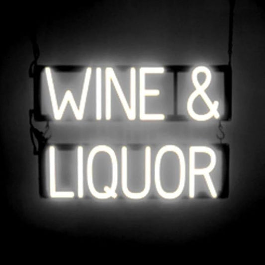 SpellBrite WINE & LIQUOR Sign | Wine-Related Sign with Neon Look, White LED Light Source | 22.0" x 15.0"