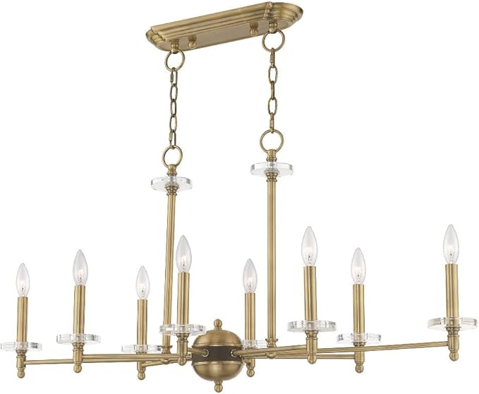 Livex Lighting 42708-01 Bancroft - Eight Light Linear Chandelier, Antique Brass Finish with Clear Bobeche Crystal