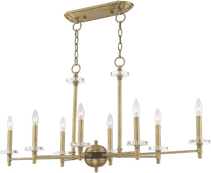 Livex Lighting 42708-01 Bancroft - Eight Light Linear Chandelier, Antique Brass Finish with Clear Bobeche Crystal