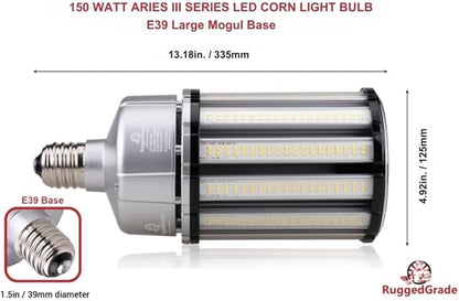 RuggedGrade Aries III Series 150W LED Corn Bulb | 22,200 Lumens | 5700K-6000K Cool White | E39 Base | High Efficiency | DLC 5.1 Premium