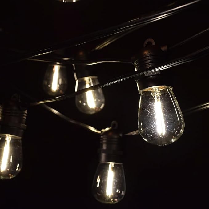 Hometown Evolution, Inc. E26 Commercial String Lights with 16 Gauge Wire (24 Foot 12 Socket, S14 LED Filament 1 Watt Bulbs)