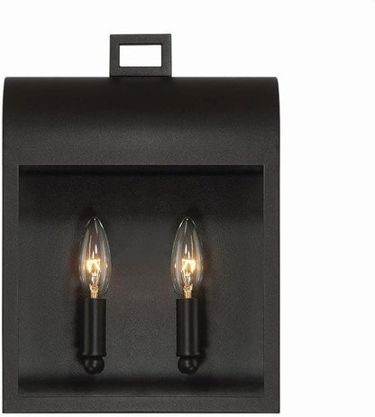 Eurofase Sawyer 2 Light Outdoor Wall Lantern with Satin Black Finish - Wet Rated ETL Certified Dimmable Sconce Light for Porch Patio Entryway