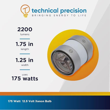 Replacement for Karl Storz Xenon Nova 175 Light Bulb by Technical Precision - 175 Watt Xenon Bulb with 12.5 Volts - 1.65 Inches Overall Length - 1 Pack