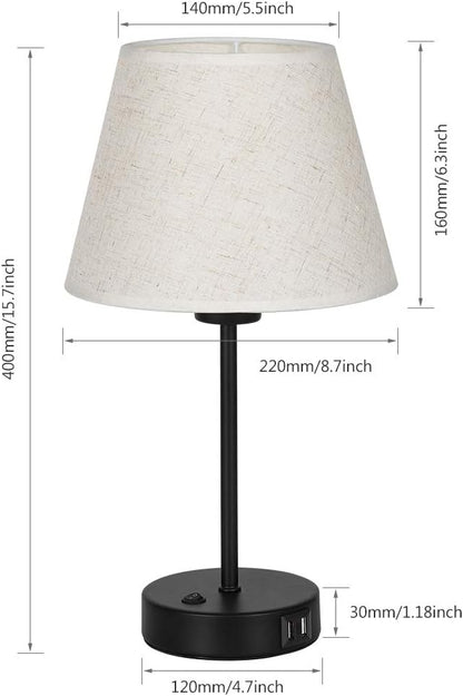 Table Lamp, Bedside Lamp Set of 2 with Dual USB Charging Ports, Modern Nightstand Light Perfect for Bedroom, Living Room, Study Room