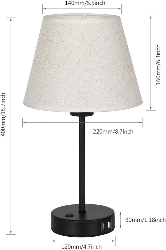 Table Lamp, Bedside Lamp Set of 2 with Dual USB Charging Ports, Modern Nightstand Light Perfect for Bedroom, Living Room, Study Room