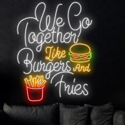 Burger And Fries Neon Sign 25”Fast Food Led Sign, Neon Light For Fast Food Shop, Restaurant Wall Décor