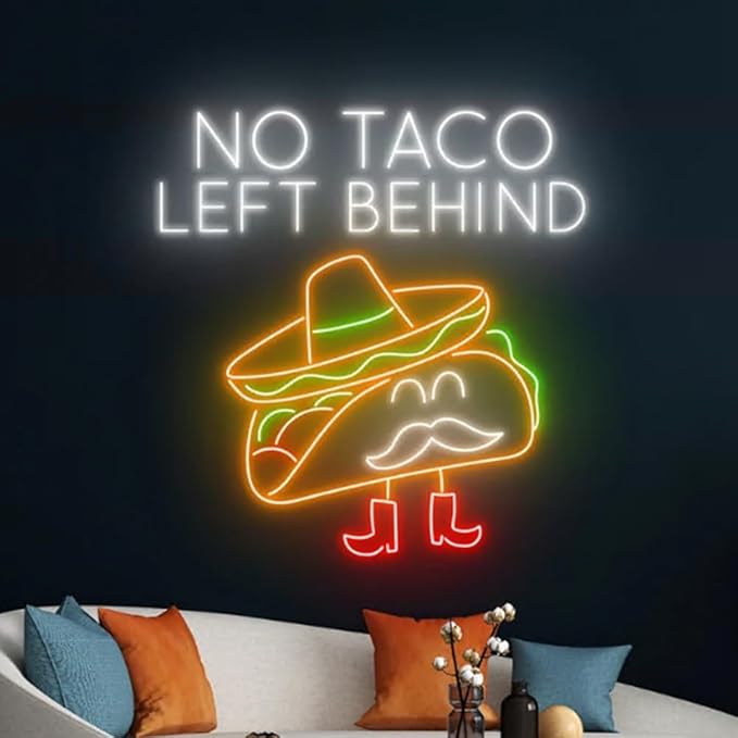 No Taco Left Behind Neon Sign, Tacos Neon Light, Mexican Tacos Led Light, Tacos Led Sign,Mexico Restaurant Neon Light Size:20inches