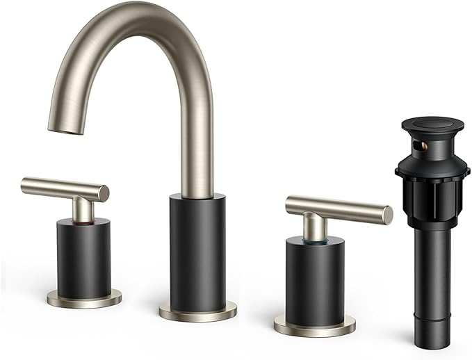 FORIOUS Brushed Nickel and Matte Black Bathroom Faucet 8 Inch, Black Widespread Bathroom Sink Faucet 3 Hole with Pop Up Drain and Supply Line, 2 Handle Stainless Steel Vanity Room Remodel