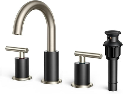 FORIOUS Brushed Nickel and Matte Black Bathroom Faucet 8 Inch, Black Widespread Bathroom Sink Faucet 3 Hole with Pop Up Drain and Supply Line, 2 Handle Stainless Steel Vanity Room Remodel