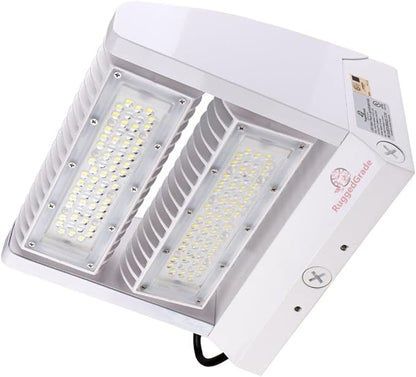 RuggedGrade 80W - Rotate IV Series LED Wall Pack with Photocell - 11,100 Lumens - Color Selectable 3000K/4000K/5000K - Outdoor LED Wall Light - White - DLC 5.1 Premium