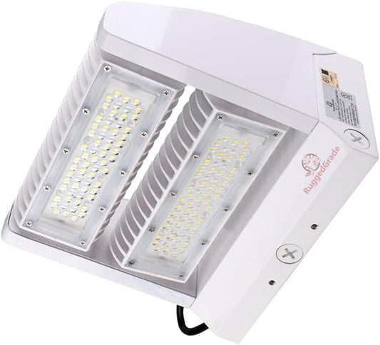 RuggedGrade 80W - Rotate IV Series LED Wall Pack with Photocell - 11,100 Lumens - Color Selectable 3000K/4000K/5000K - Outdoor LED Wall Light - White - DLC 5.1 Premium