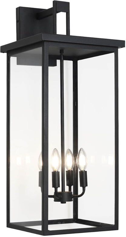 tewei 26IN Large Size Outdoor Wall Lantern Exterior Waterproof Wall Sconce, Matte Black Outdoor Lights for House Modern Porch Light with Clear Glass Shade, E12 Base Wall Light for Garage(1 Pack)