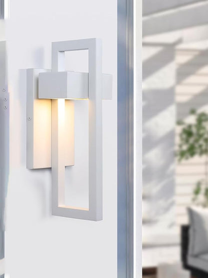 LamQee Outdoor Wall Lights Modern Exterior Lighting Fixtures, 3000K Integrated LED Outdoor Wall Sconce Lighting, Matte White Outside Wall Mount Lights for House Front Door Porch Garage Patio 1 Pack