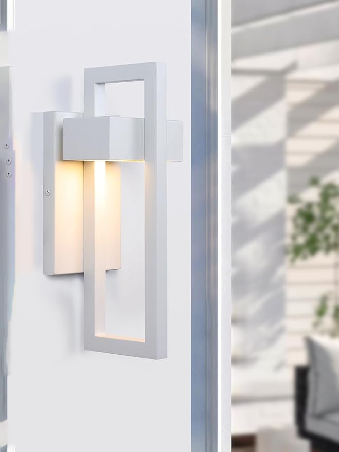LamQee Outdoor Wall Lights Modern Exterior Lighting Fixtures, 3000K Integrated LED Outdoor Wall Sconce Lighting 2 Packs, Matte White Outside Wall Mount Lights for House Front Door Porch Garage Patio