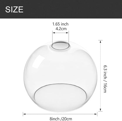 Fixture Replacement Globe Shade with 1.65 Inch Fitter, 8 Inch Diameter, E26 Base 1-5/8 Inch Fitter, Glass Lampshade Cover for Pendant Wall Sconce Chandelier