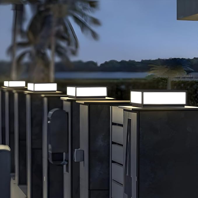 Outdoor Modern Post Light, LED Fence Deck Cap Light High Voltage Wired Lantern Column Lamp for Flat Surface Patio Garden Decoration with IP54 (Hardwiring, 24X24IN)