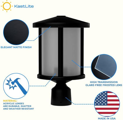 KASTLITE Outdoor Post Light Fixture, Fits 3" Lamp Post Outdoor Lighting - Anti-Rust Waterproof Lantern Pole Light, E26 Base - Yard Pathway Driveway Patio Deck Fence & Street Lighting