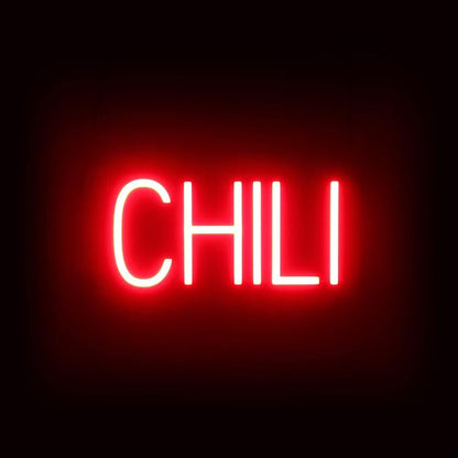 SpellBrite CHILI Sign | Restaurant-Related Sign with Neon Look, Red LED Light | 15.0" x 6.3"