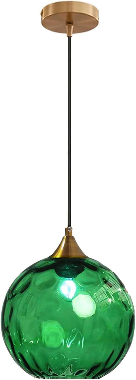 7.8 Inches Dark Green Glass Globe Pendant Lights Fixtures E26 Modern Farmhouse Glass Ball Pendant Lighting with Gold Brass Finish (Dark Green)