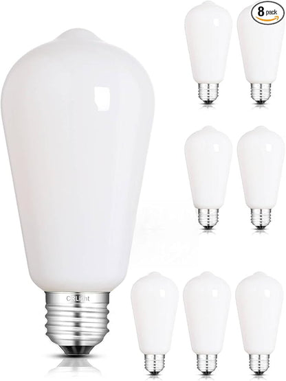 CRLight Dimmable Opal Edison Bulbs, ST58 = ST19 4000K Neutral White, 8W 80W 800LM, E26 Base, Vintage Milky Glass Decorative LED Light Bulbs, 90+ CRI, for Living Room, Home Decor, Ceiling Fan, 8 Pack