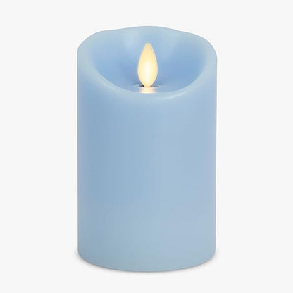 Luminara Flameless LED Battery Operated Flickering Pillar Moving Flame Candles (Airy Blue, 3" x 4.5")
