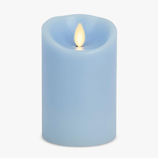 Luminara Flameless LED Battery Operated Flickering Pillar Moving Flame Candles (Airy Blue, 3" x 4.5")