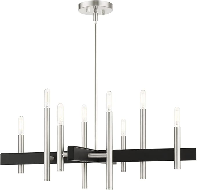Livex Lighting 49348-91 Denmark Collection 8-Light Chandelier with Exposed Bulbs, Brushed Nickel, 28 x 28 x 44